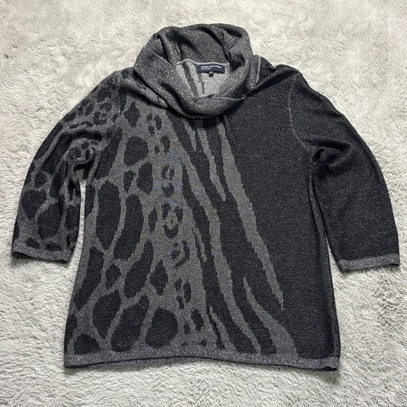 Jones New York Gray Animal Pattern Cowl Neck Sweater - Picture 1 of 7